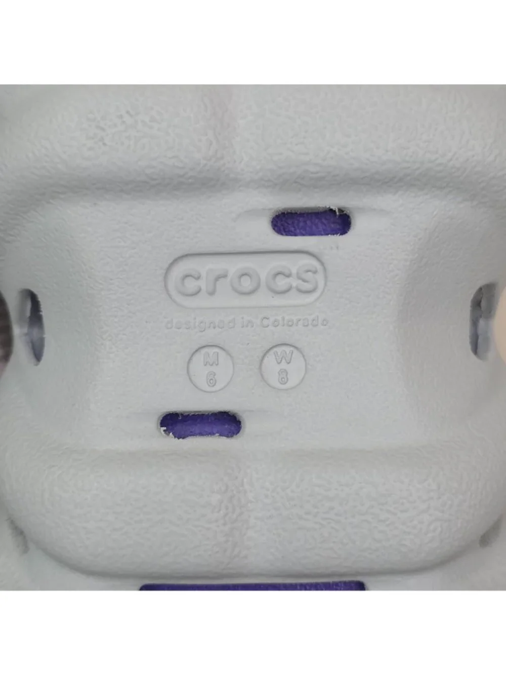 Crocs Echo Clog Mens 6/Womens 8 Gray With Orange Straps & Purple Insole